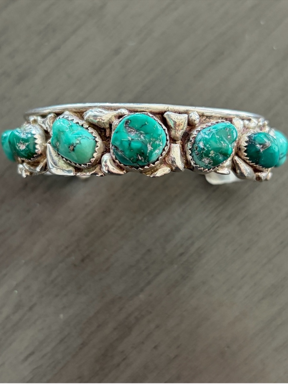 Vintage Indian Sterling Silver Turquoise Stone Cuff Bracelet - Picture 3 of 5